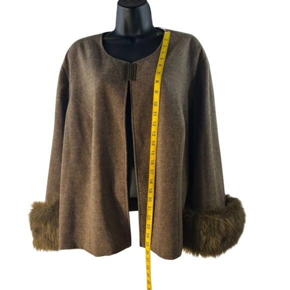 Terry Lewis Faux Fur Trim Wool Blend Open Cardigan Jacket 2X - Picture 10 of 10
